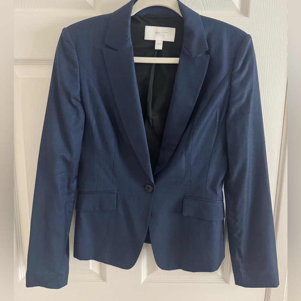Hugo Boss Blue Tailored Blazer with Textured Fabric